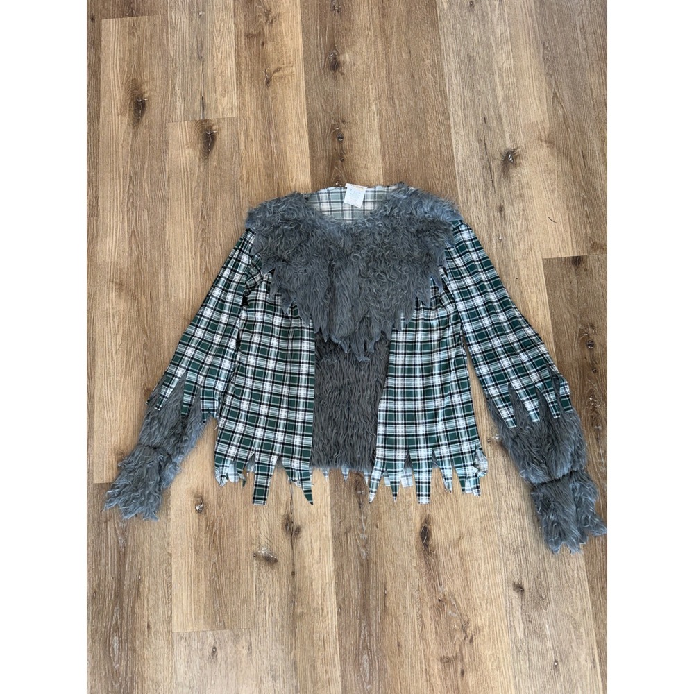 California Costume Werewolf Plaid Faux Fur Shirt Adult Medium Green Goth Y2K